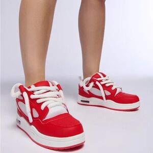 AZALEA WANG Red Vegan Leather Fashion Sneakers